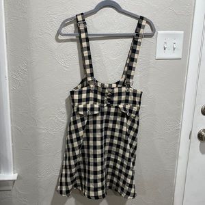 Hot Topic Ivory & Black Plaid Bow Suspender Skirt Size Medium